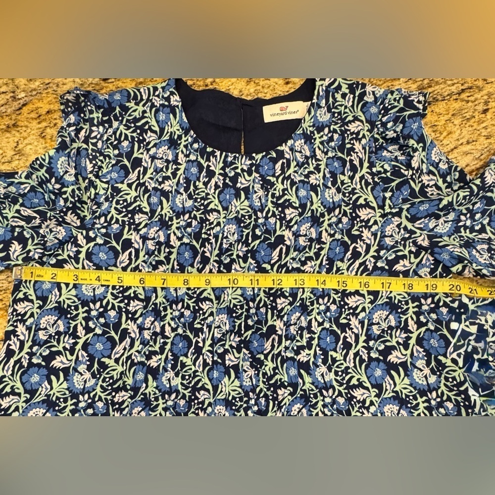Vineyard Vines Women's Green And Blue Dress Ruffle Shoulder Long Sleeve Size S - Picture 8 of 9